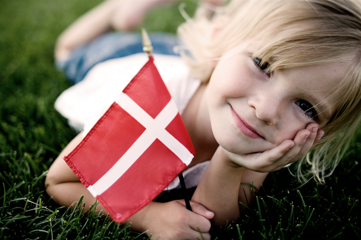 A young Danish girl in the grass.