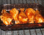 Barbecued chicken drumsticks