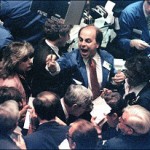 A trader (c) on the New York Stock Exchange shouts